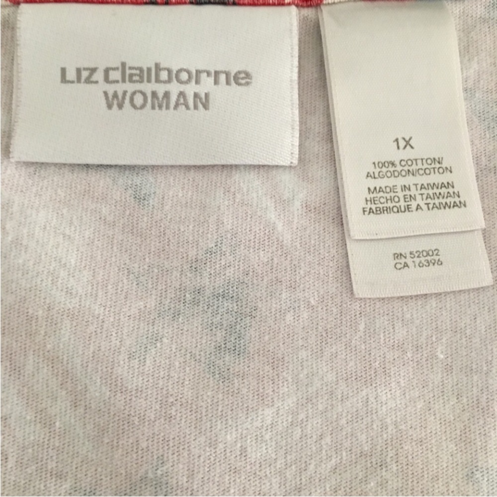 Liz Claiborne tee shirt patriotic red scoop neck stars stripes American holiday - Picture 5 of 7